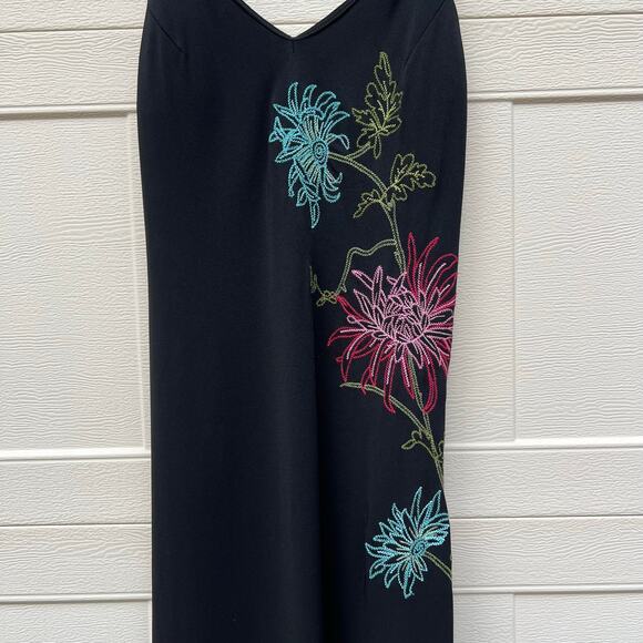 Y2K BCBGMAXAZRIA Embroidered Floral Spaghetti Strap Asymmetrical Midi Dress XS - Picture 3 of 14